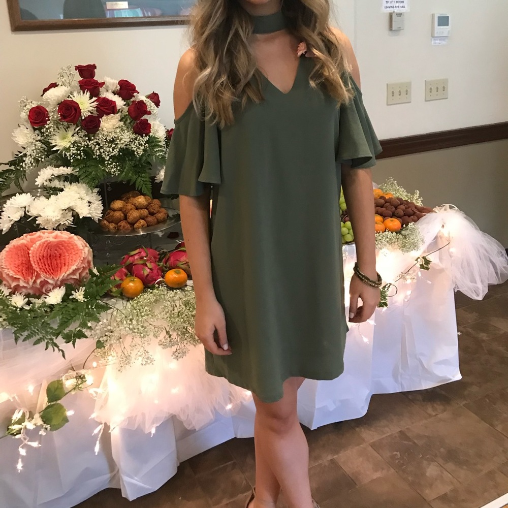 Green cold shoulder dress